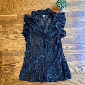 Vintage Eva Franco Sleeveless Ruffled Button-Up Black Blouse. Size: 8